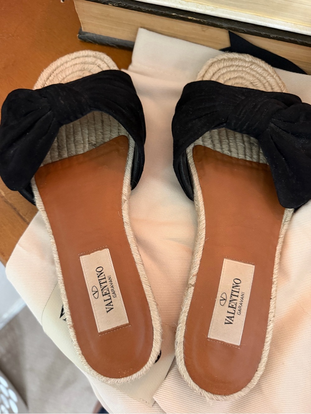 Valentino Garavani Black Velvet Knotted Bow Espadrille Slide
